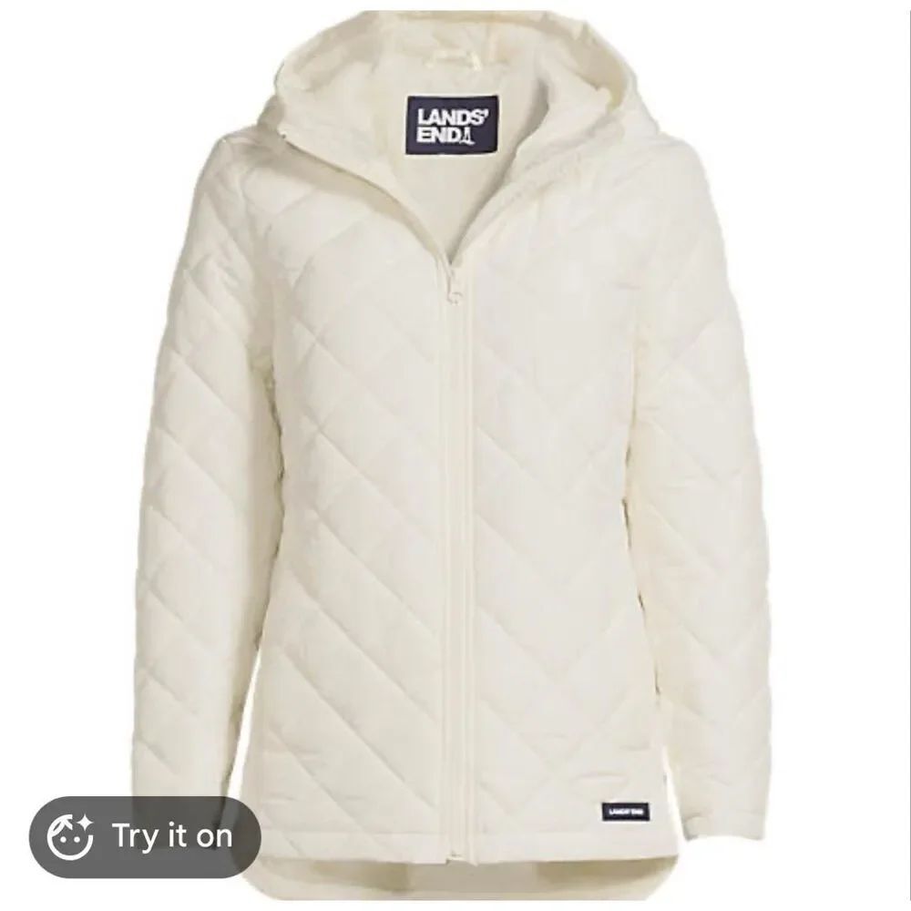Lands’ End white featherless quilted hooded jacket size small